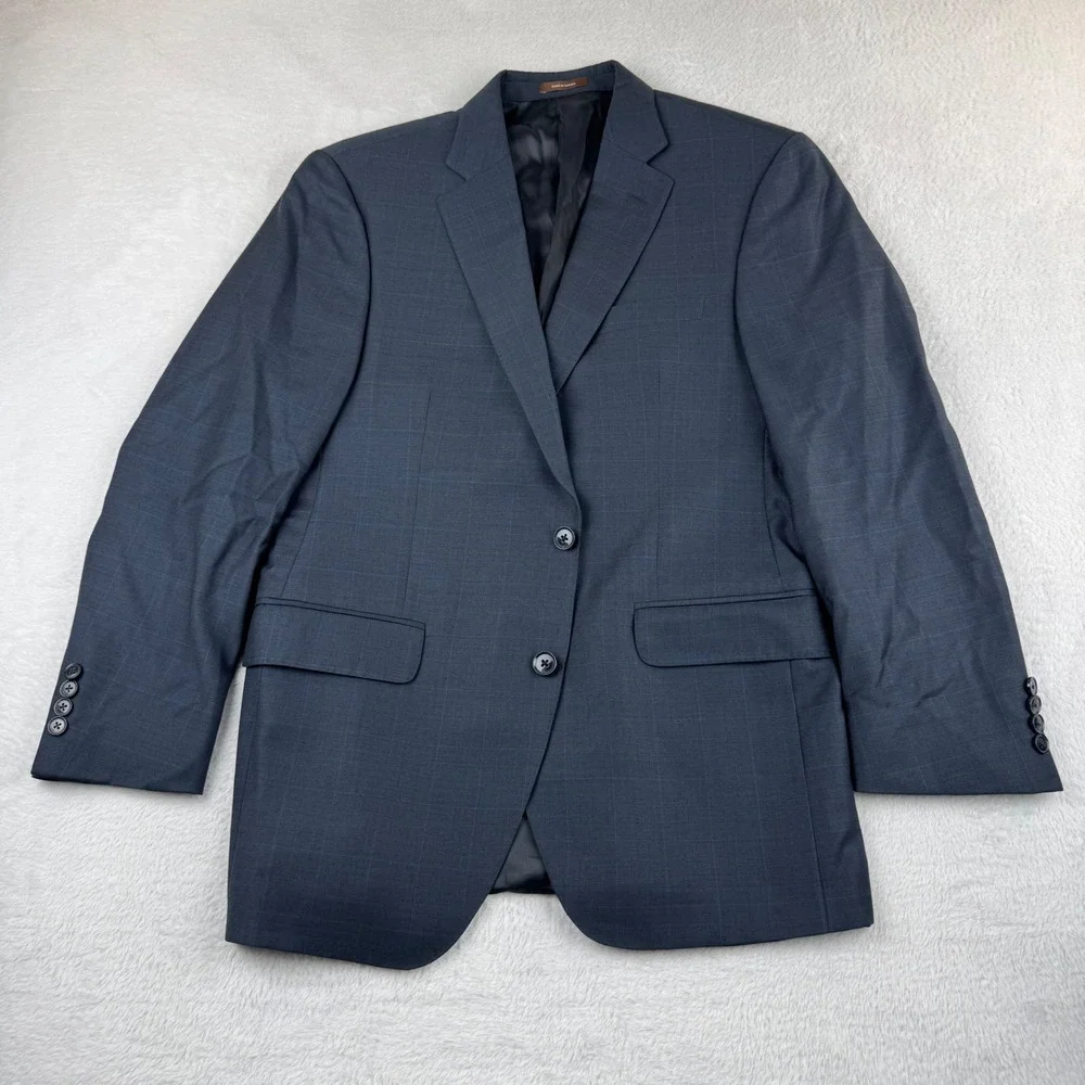 Peter Millar Blazer Mens 40R Navy Blue Wool Windowpane Check Sport Coat 2 Button
